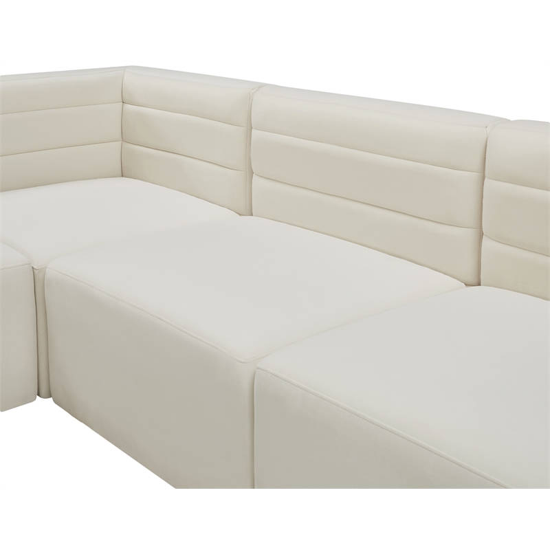 Bowery Hill Contemporary Deep Channel Tufted Soft Cream Velvet Modular Sofa