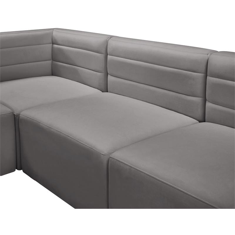 Bowery Hill Contemporary Deep Channel Tufted Soft Grey Velvet Modular Sofa