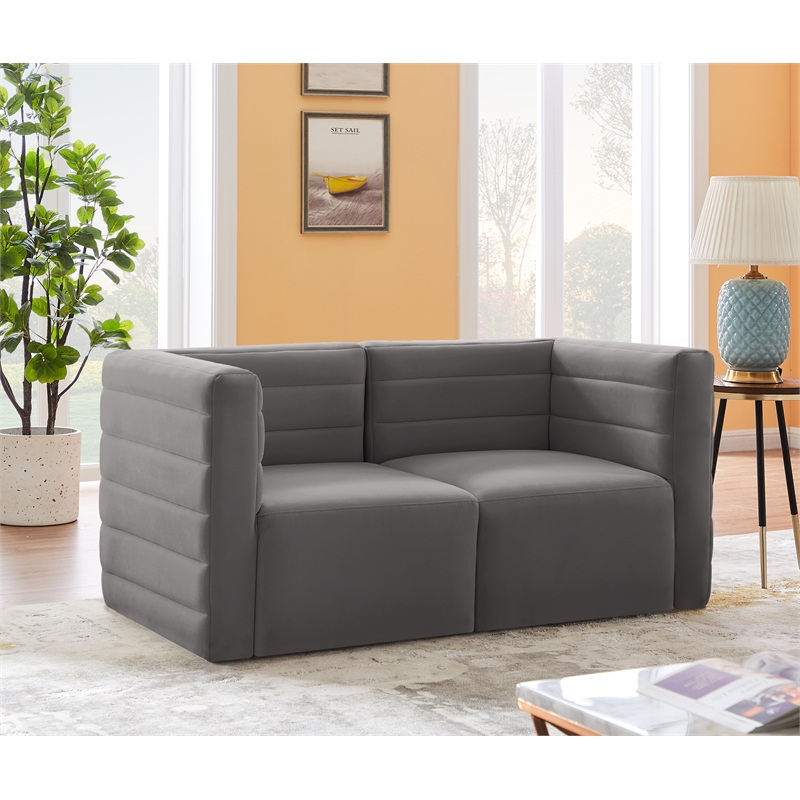 Bowery Hill Contemporary Deep Channel Tufted Soft Grey Velvet Modular Sofa