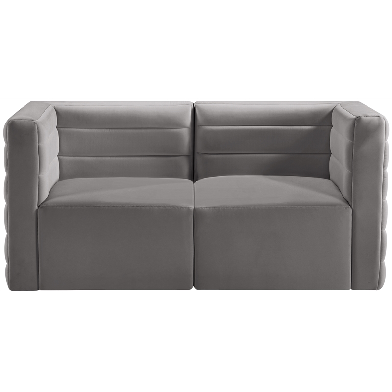 Bowery Hill Contemporary Deep Channel Tufted Soft Grey Velvet Modular Sofa