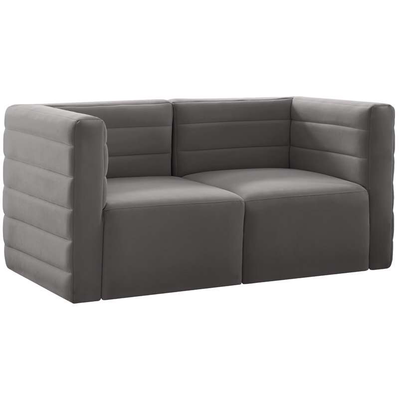 Bowery Hill Contemporary Deep Channel Tufted Soft Grey Velvet Modular Sofa