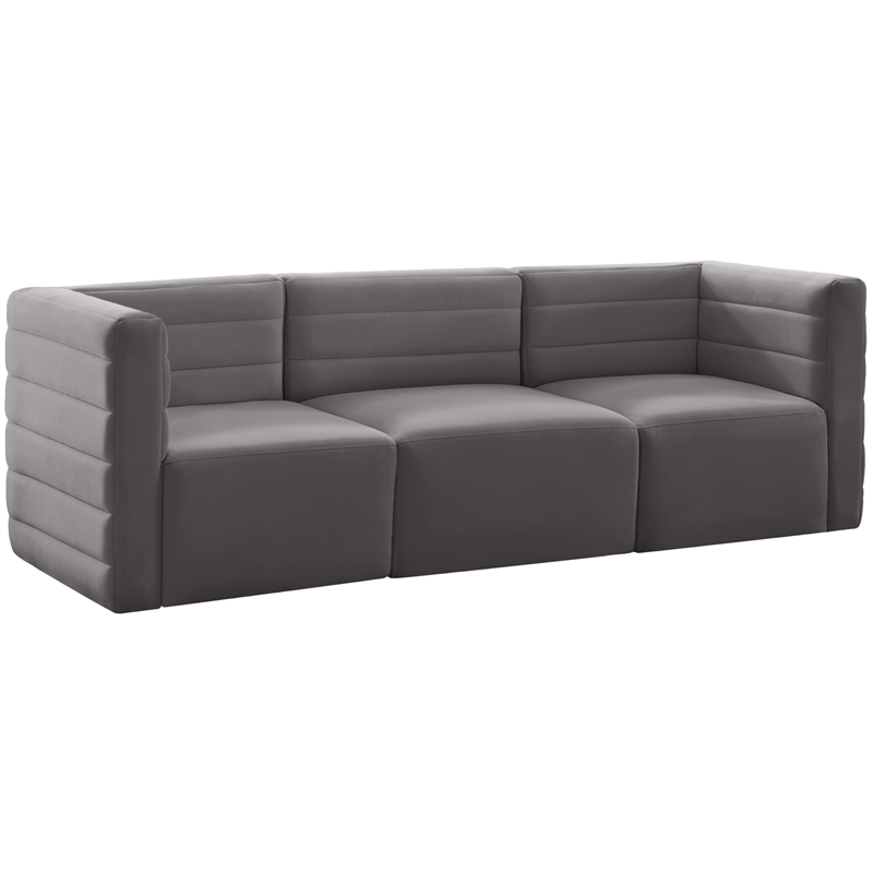 Bowery Hill Contemporary Deep Channel Tufted Soft Grey Velvet Modular Sofa