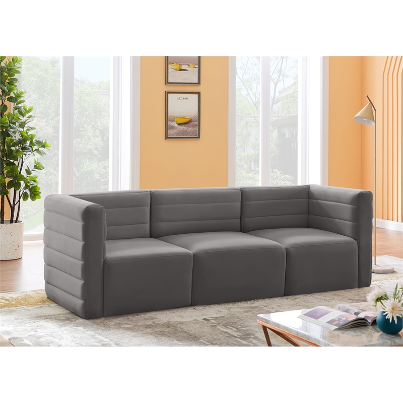 Bowery Hill Contemporary Deep Channel Tufted Soft Grey Velvet Modular Sofa