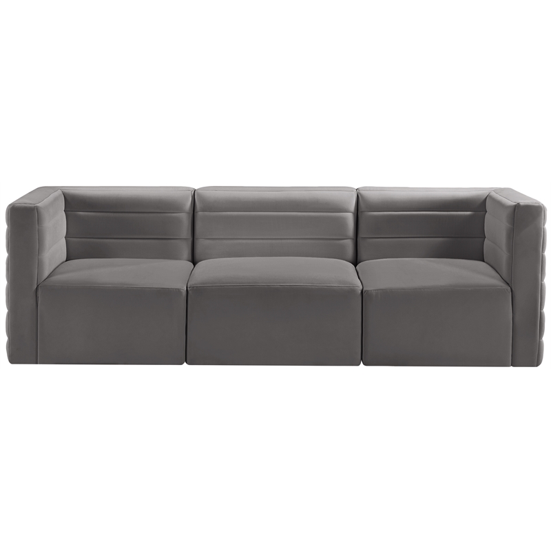 Bowery Hill Contemporary Deep Channel Tufted Soft Grey Velvet Modular Sofa
