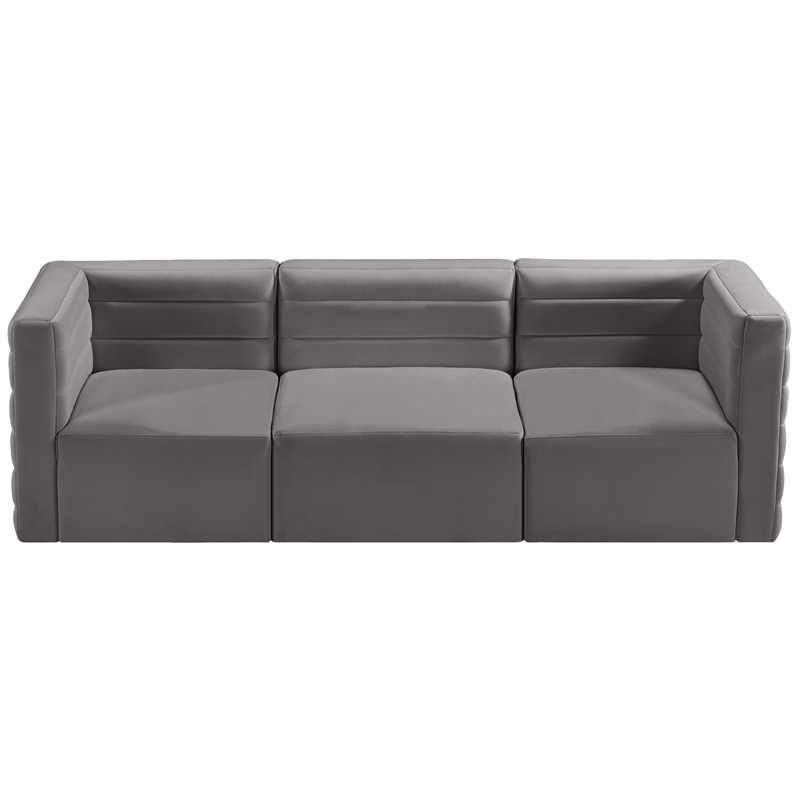 Bowery Hill Contemporary Deep Channel Tufted Soft Grey Velvet Modular Sofa