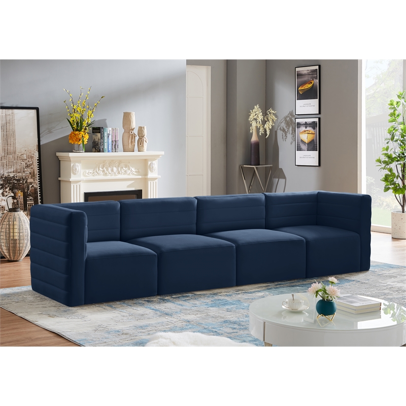Bowery Hill Contemporary Deep Channel Tufted Soft Navy Velvet Modular Sofa