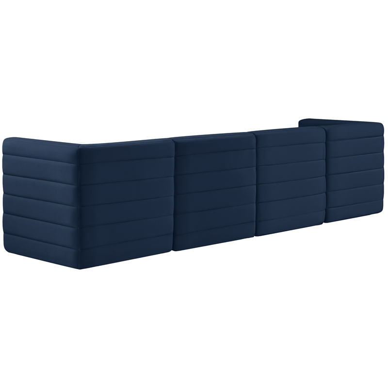 Bowery Hill Contemporary Deep Channel Tufted Soft Navy Velvet Modular Sofa