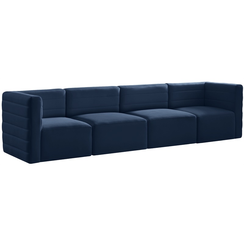 Bowery Hill Contemporary Deep Channel Tufted Soft Navy Velvet Modular Sofa