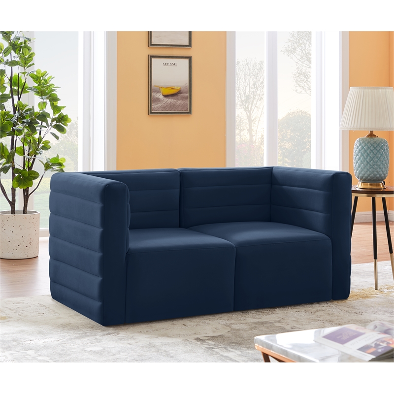 Bowery Hill Contemporary Deep Channel Tufted Soft Navy Velvet Modular Sofa