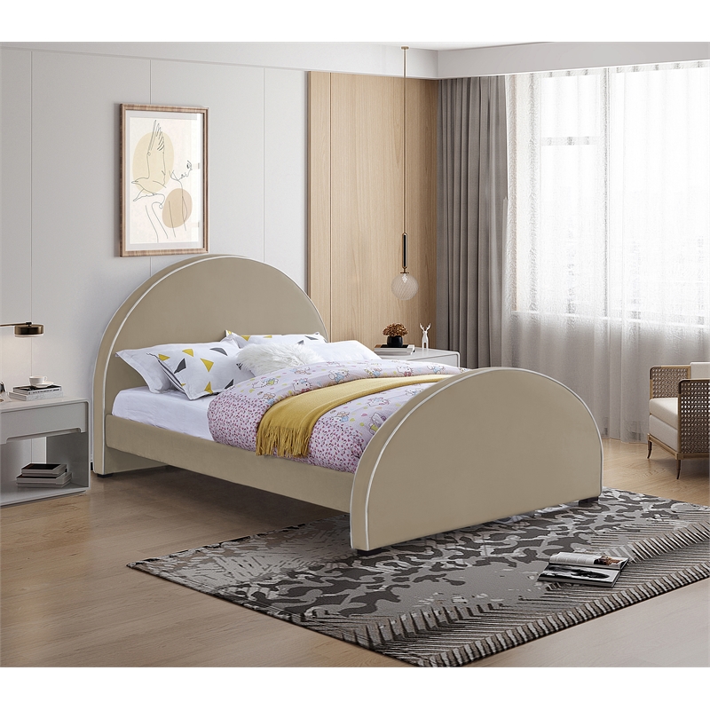 Bowery Hill Contemporary Full Velvet Upholstered Bed in Beige