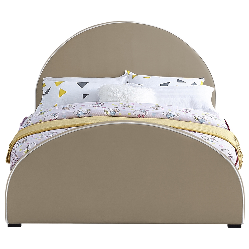 Bowery Hill Contemporary Full Velvet Upholstered Bed in Beige