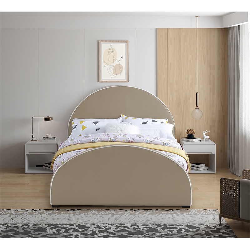 Bowery Hill Contemporary Full Velvet Upholstered Bed in Beige