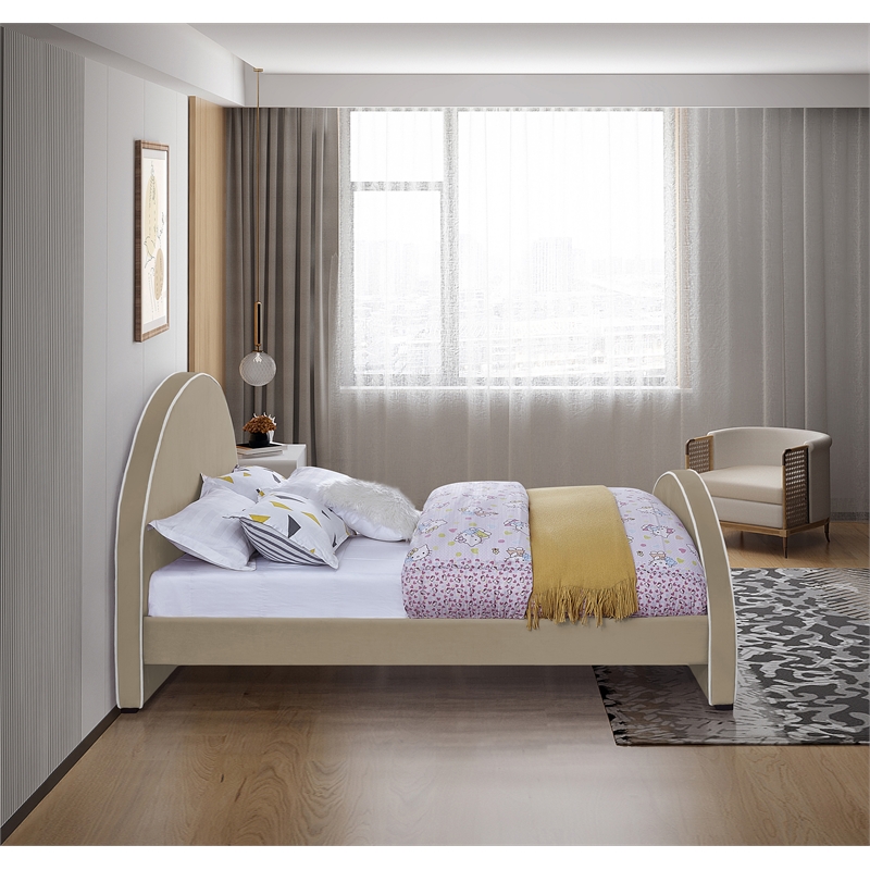 Bowery Hill Contemporary Full Velvet Upholstered Bed in Beige