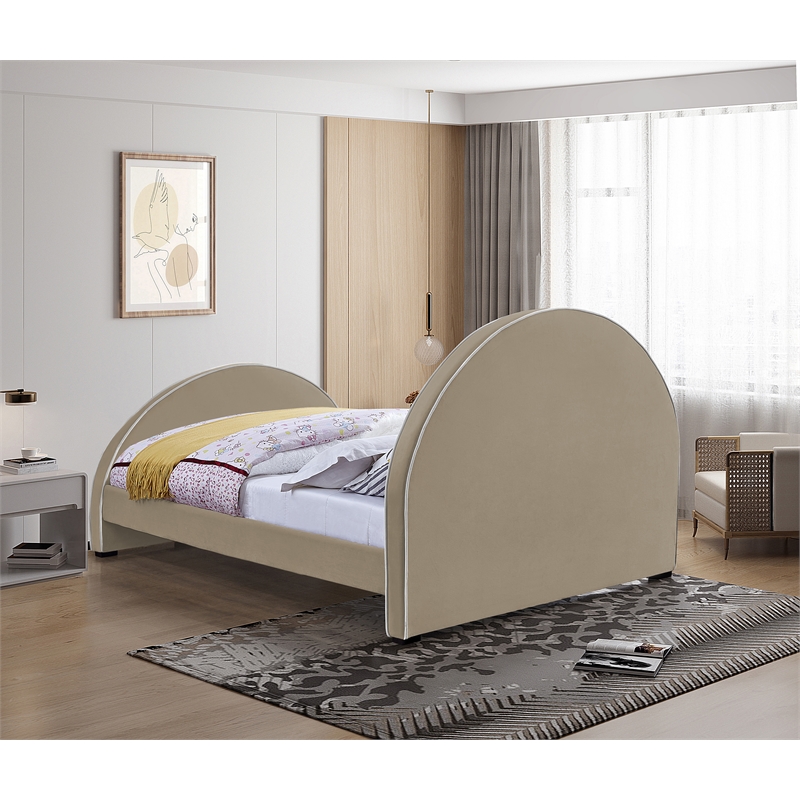 Bowery Hill Contemporary Full Velvet Upholstered Bed in Beige