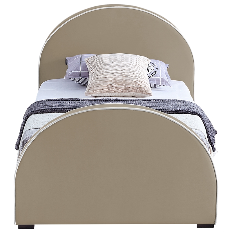 Bowery Hill Contemporary Beige Velvet Twin Bed with Dark Espresso Wood Legs