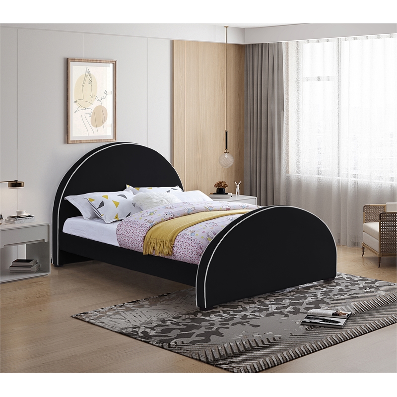 Bowery Hill Contemporary Black Velvet Full Bed with Dark Espresso Wood Legs