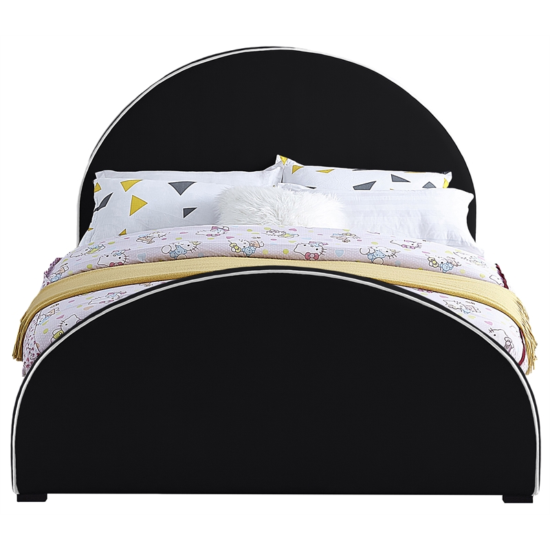 Bowery Hill Contemporary Black Velvet Full Bed with Dark Espresso Wood Legs