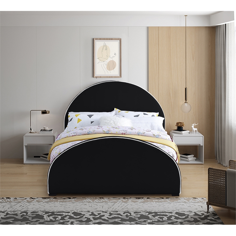 Bowery Hill Contemporary Black Velvet Full Bed with Dark Espresso Wood Legs
