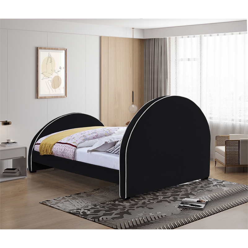 Bowery Hill Contemporary Black Velvet Full Bed with Dark Espresso Wood Legs