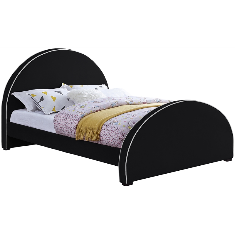 Bowery Hill Contemporary Black Velvet Full Bed with Dark Espresso Wood Legs