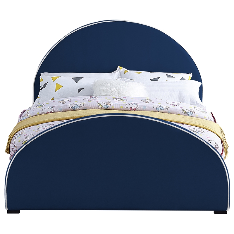 Bowery Hill Contemporary Navy Velvet Queen Bed with Dark Espresso Wood Legs