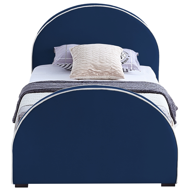 Bowery Hill Contemporary Navy Velvet Twin Bed with Dark Espresso Wood Legs