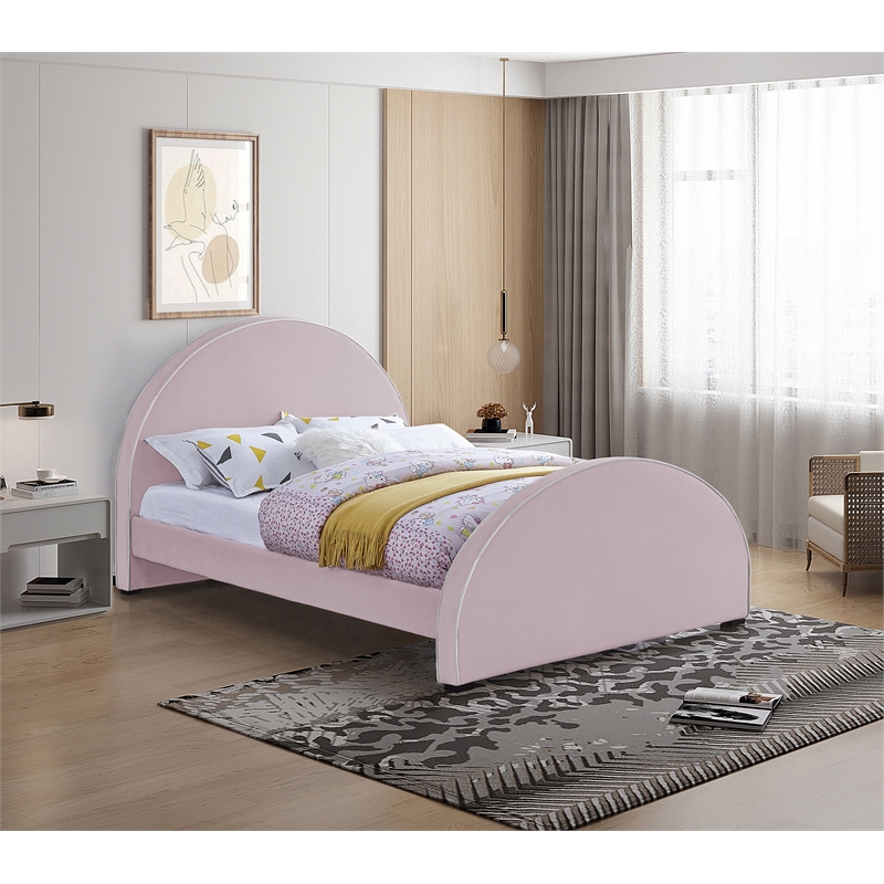 Bowery Hill Contemporary Pink Velvet Full Bed with Dark Espresso Wood Legs
