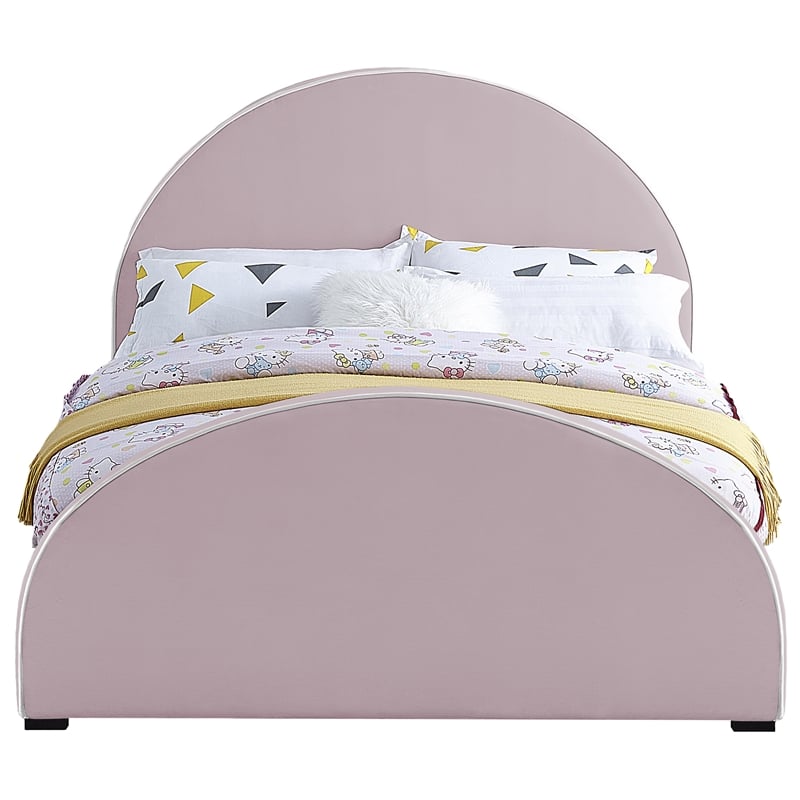 Bowery Hill Contemporary Pink Velvet Full Bed with Dark Espresso Wood Legs