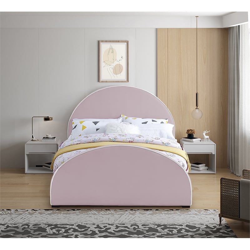 Bowery Hill Contemporary Pink Velvet Full Bed with Dark Espresso Wood Legs