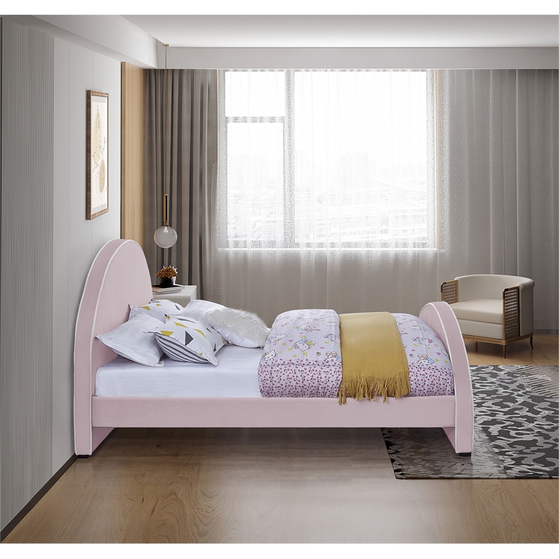 Bowery Hill Contemporary Pink Velvet Full Bed with Dark Espresso Wood Legs