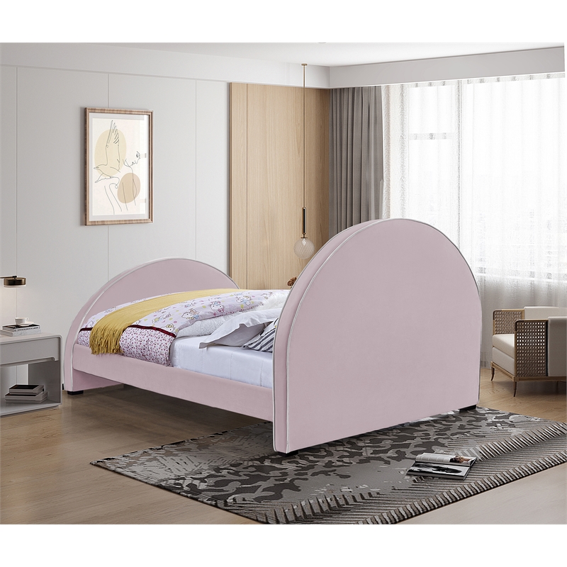 Bowery Hill Contemporary Pink Velvet Full Bed with Dark Espresso Wood Legs