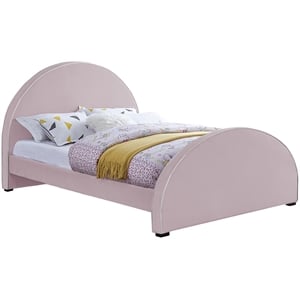 Bowery Hill Contemporary Pink Velvet King Bed with Dark Espresso Wood Legs