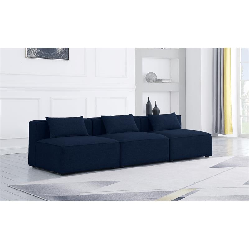 Bowery Hill Contemporary Upholstered Navy Durable Linen Modular Sofa