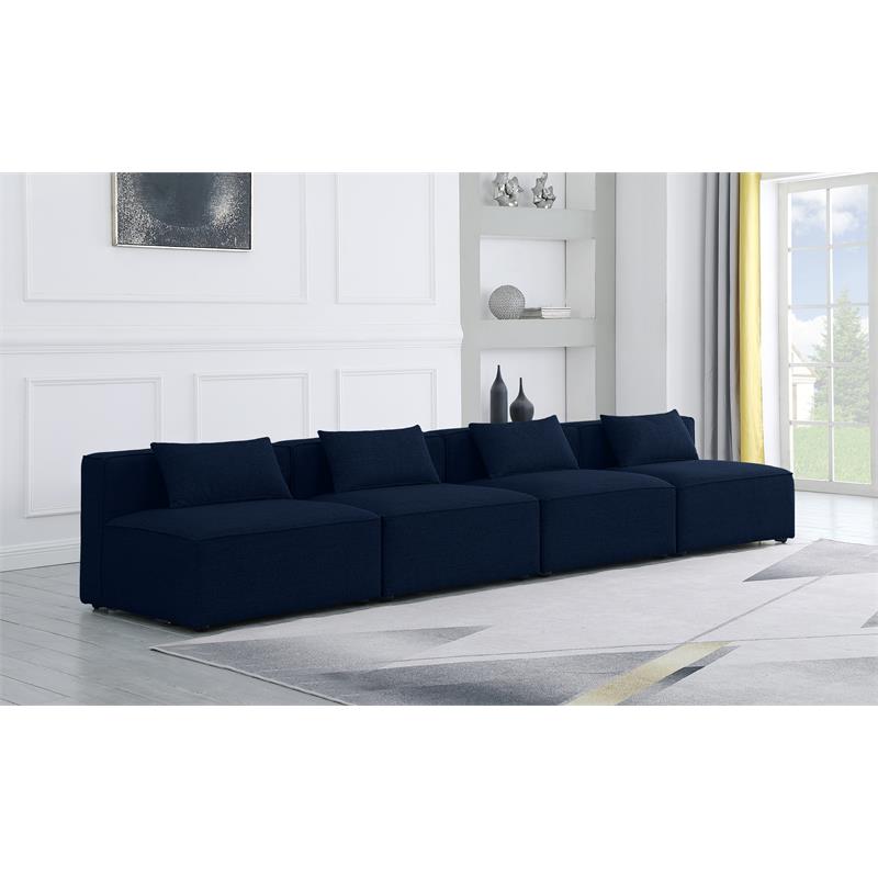 Bowery Hill Contemporary Upholstered Navy Durable Linen Modular Sofa
