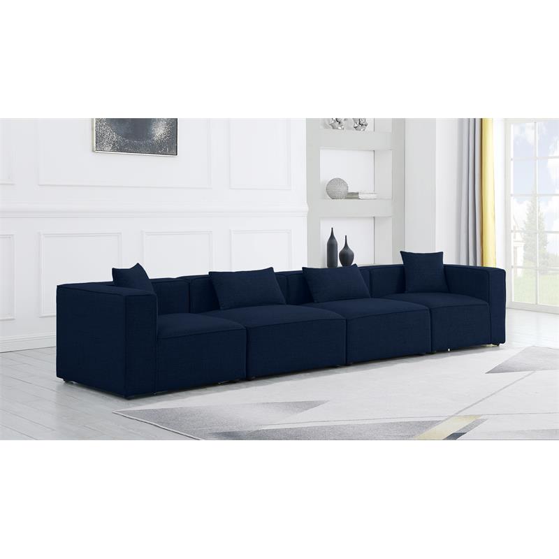 Bowery Hill Contemporary Upholstered Navy Durable Linen Modular Sofa