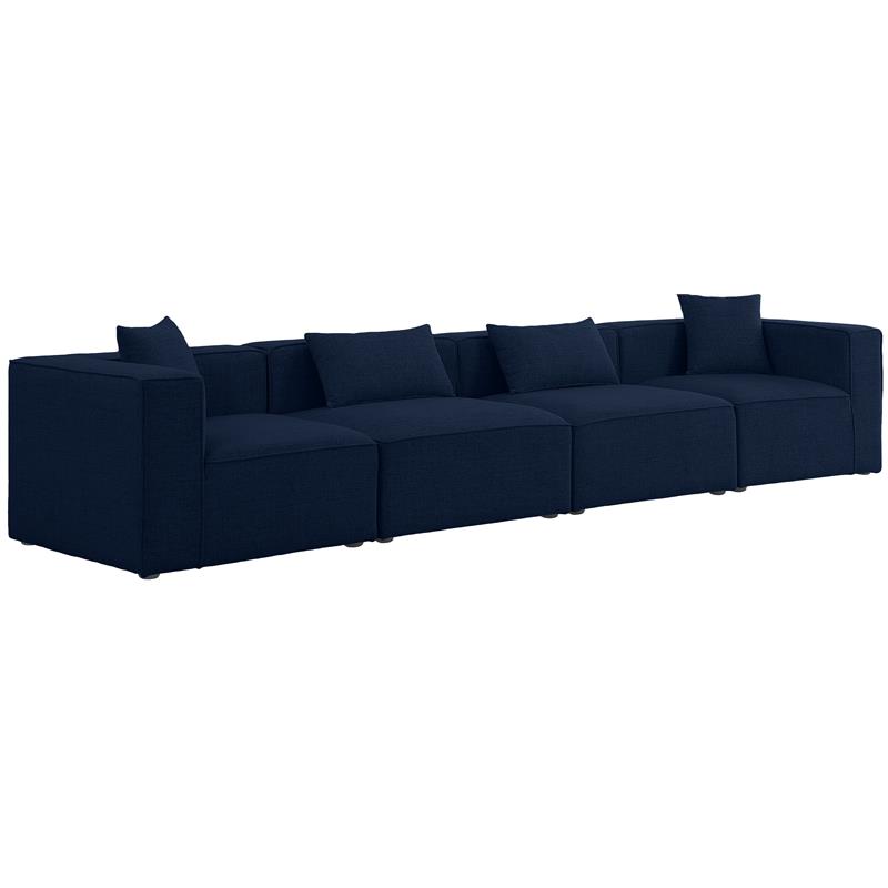 Bowery Hill Contemporary Upholstered Navy Durable Linen Modular Sofa