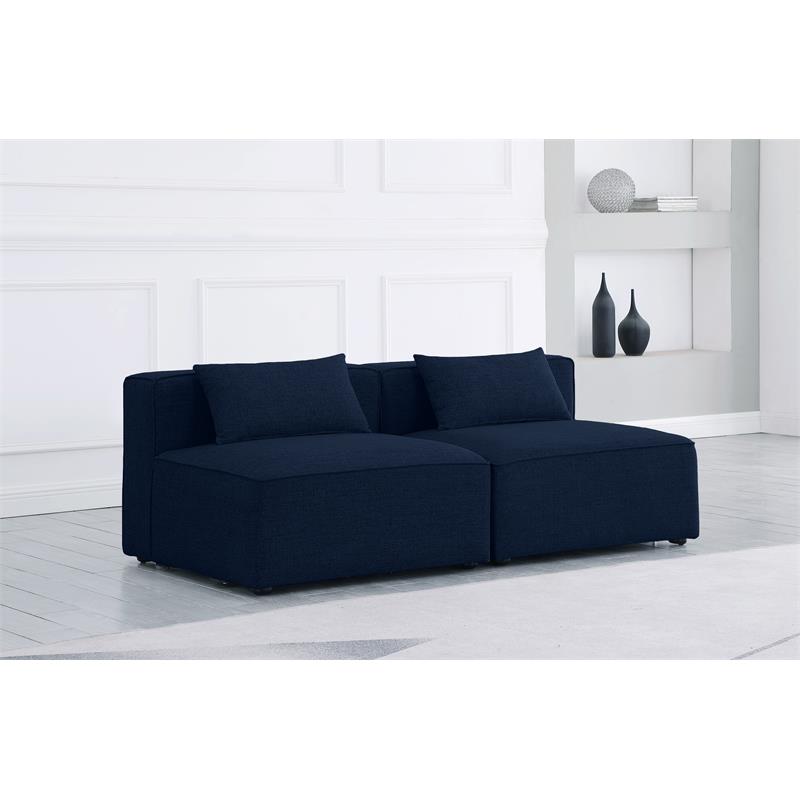 Bowery Hill Contemporary Upholstered Navy Durable Linen Modular Sofa