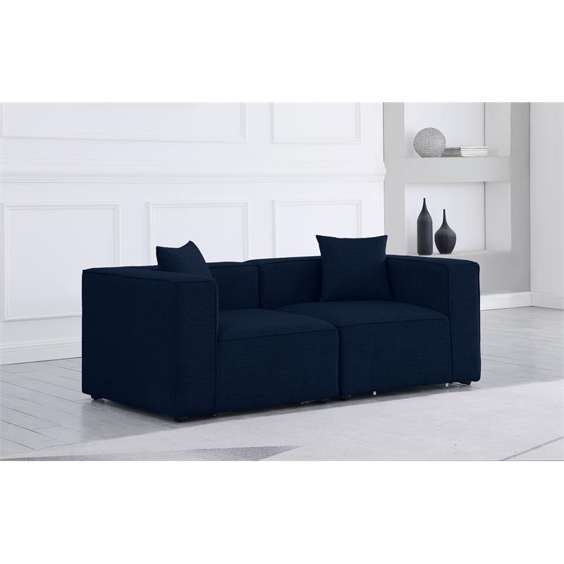 Bowery Hill Contemporary Upholstered Navy Durable Linen Modular Sofa