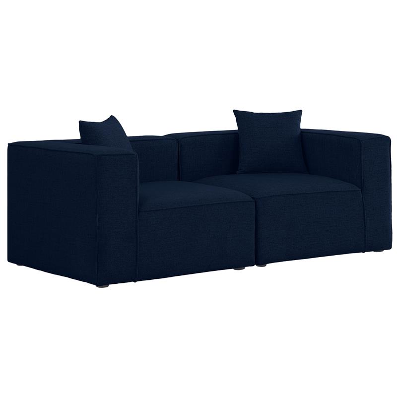 Bowery Hill Contemporary Upholstered Navy Durable Linen Modular Sofa