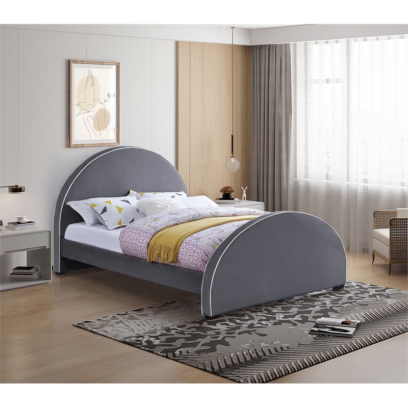 Bowery Hill Contemporary Grey Velvet Full Bed with Dark Espresso Wood Legs