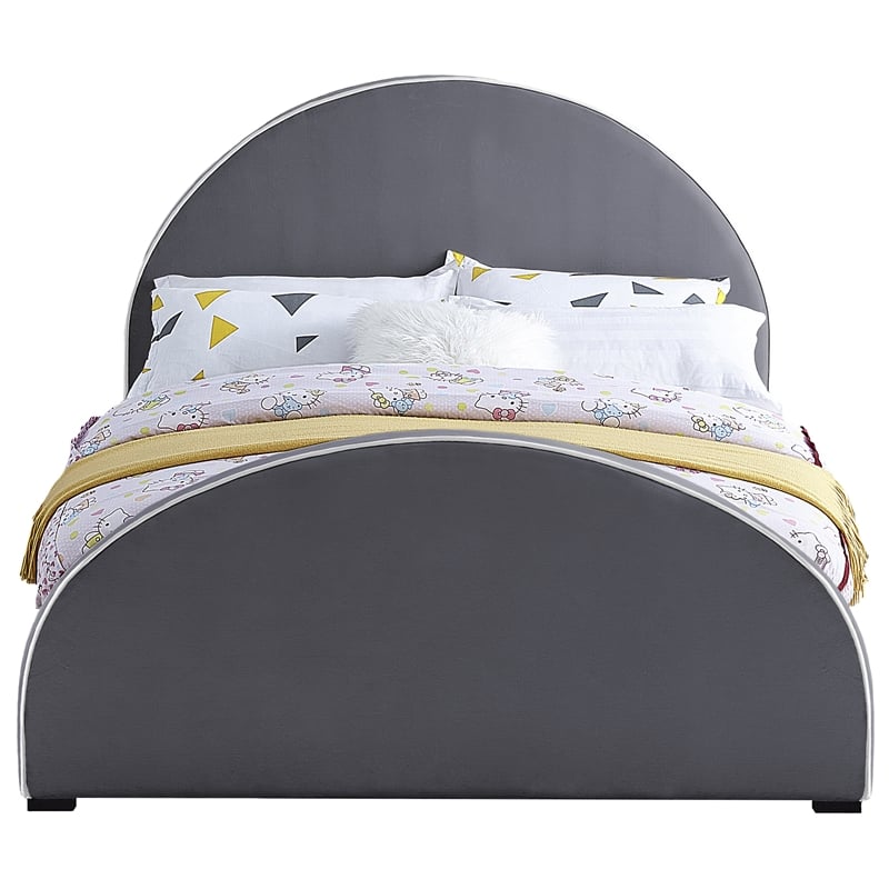 Bowery Hill Contemporary Grey Velvet Full Bed with Dark Espresso Wood Legs