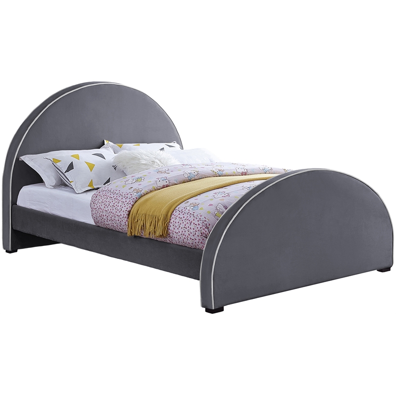 Bowery Hill Contemporary Grey Velvet Full Bed with Dark Espresso Wood Legs