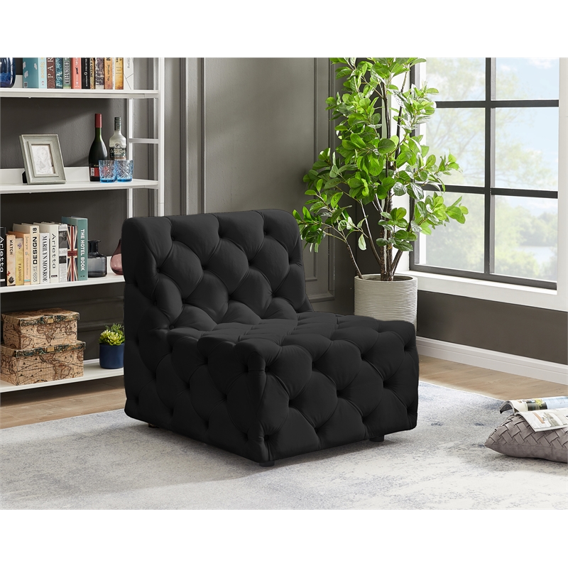 Bowery Hill Contemporary Deep Button Tufted Soft Black Velvet Armless Chair