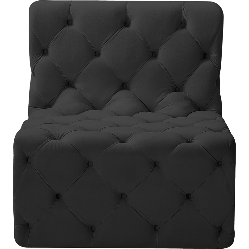 Bowery Hill Contemporary Deep Button Tufted Soft Black Velvet Armless Chair