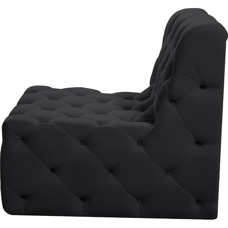 Bowery Hill Contemporary Deep Button Tufted Soft Black Velvet Armless Chair