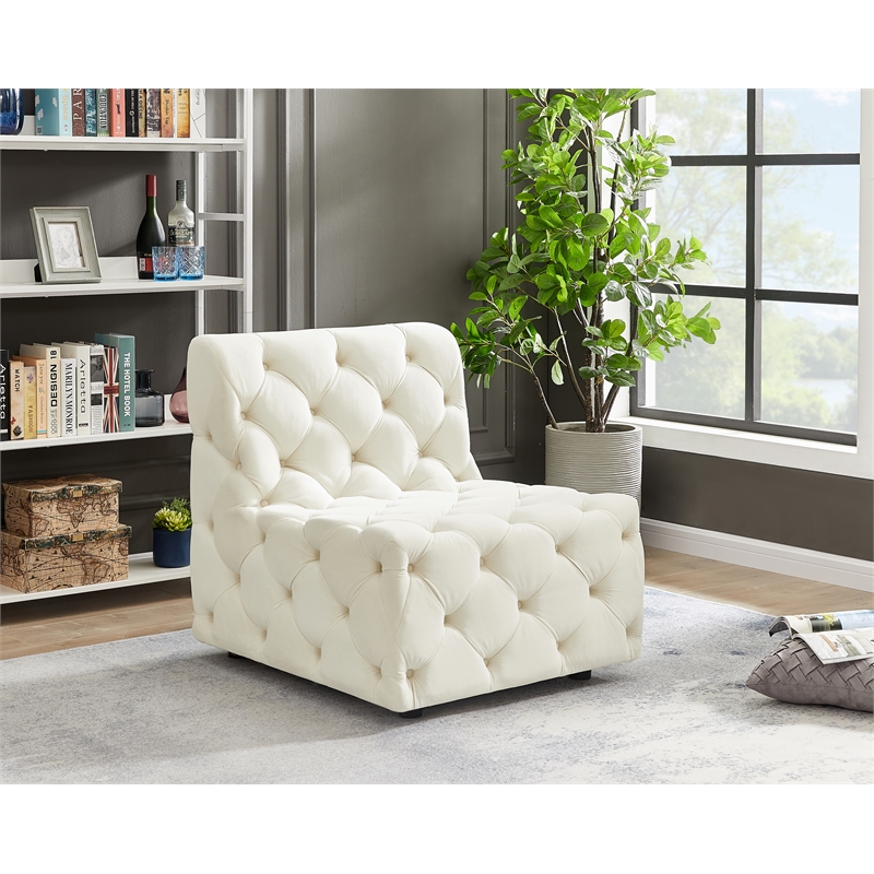 Bowery Hill Contemporary Deep Button Tufted Soft Cream Velvet Armless Chair