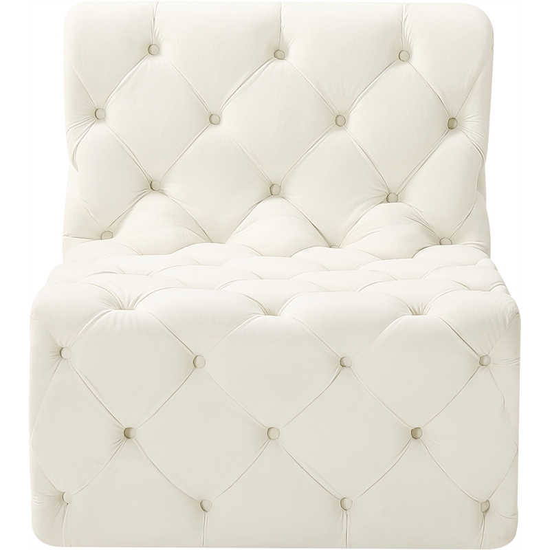 Bowery Hill Contemporary Deep Button Tufted Soft Cream Velvet Armless Chair