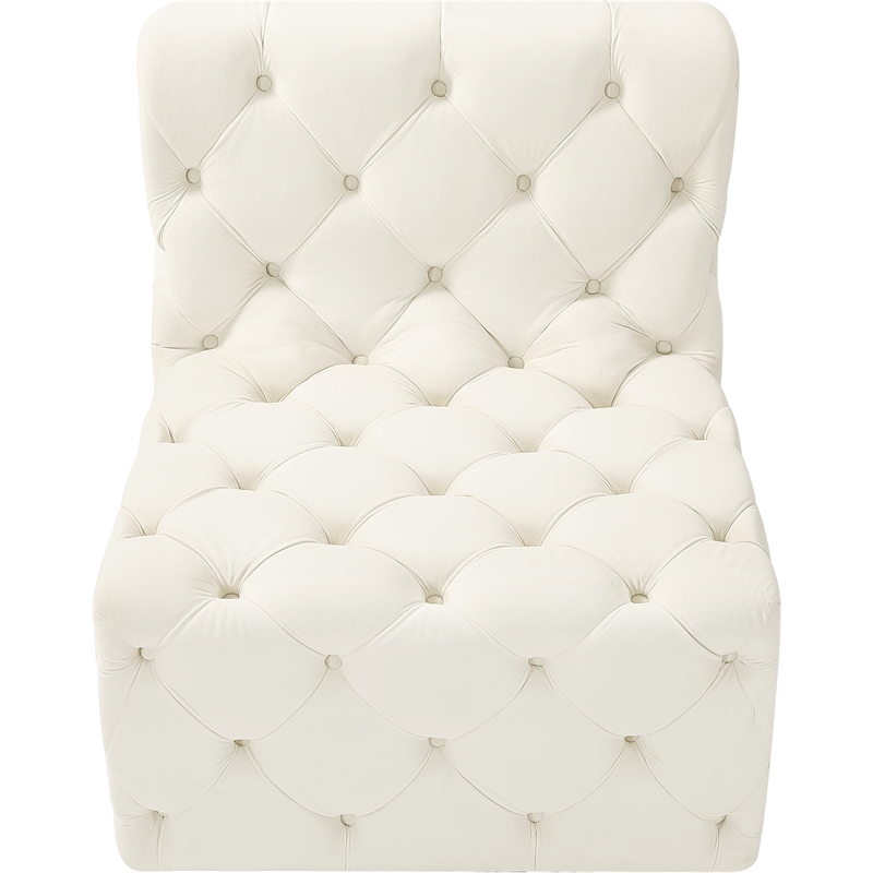 Bowery Hill Contemporary Deep Button Tufted Soft Cream Velvet Armless Chair