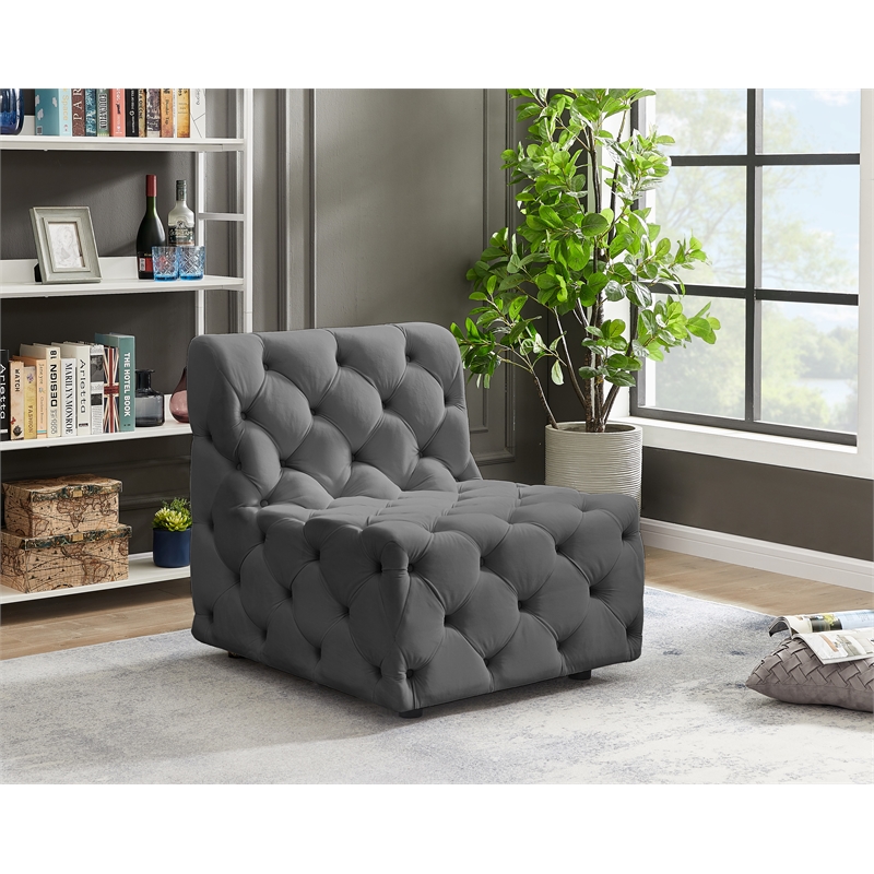 Bowery Hill Contemporary Deep Button Tufted Soft Grey Velvet Armless Chair