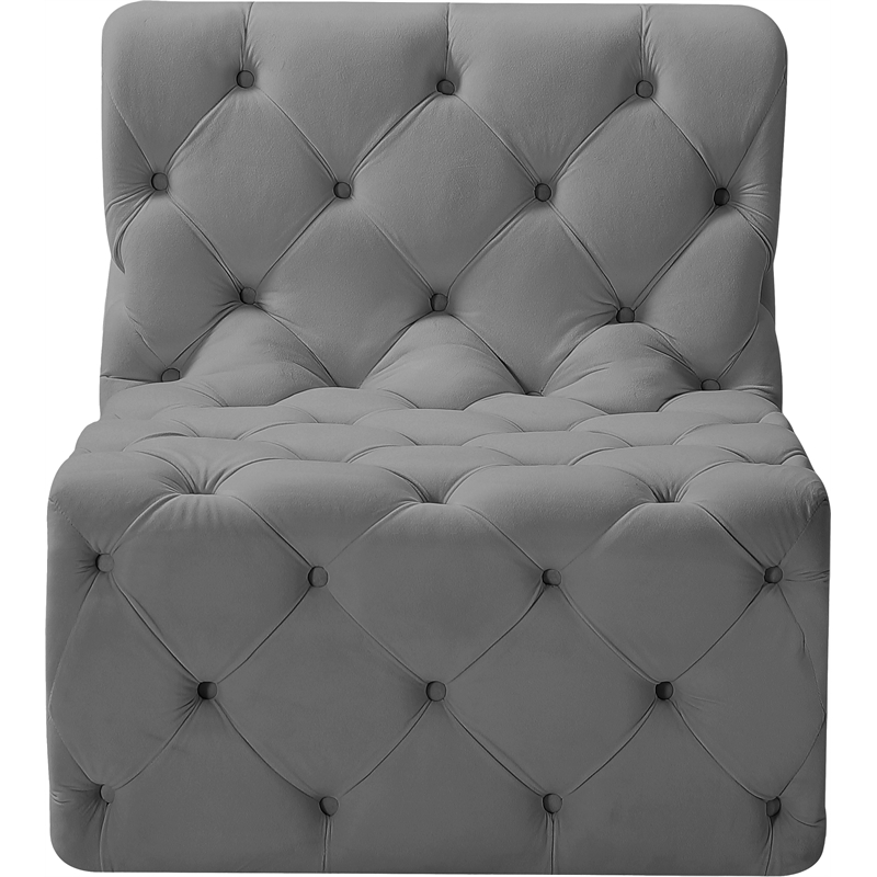 Bowery Hill Contemporary Deep Button Tufted Soft Grey Velvet Armless Chair